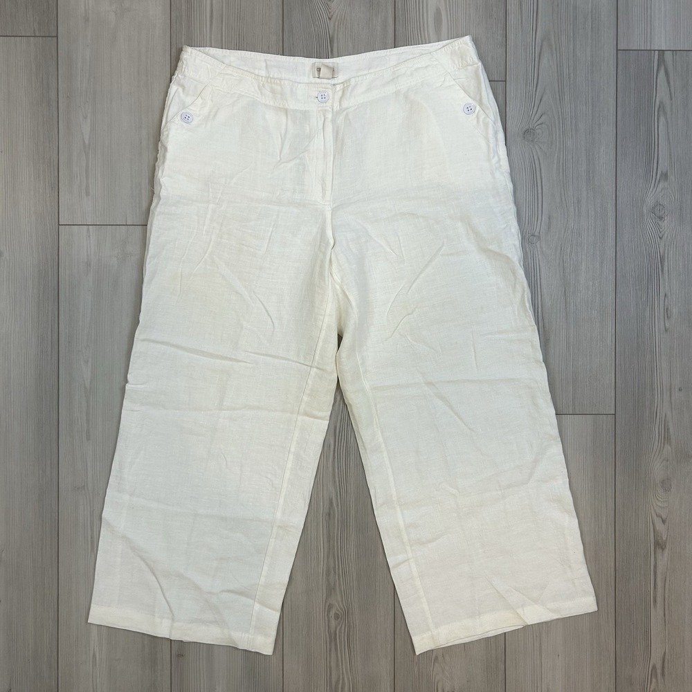 Chico's 3 XL 100% Linen Wide‎ Leg Pants Pockets